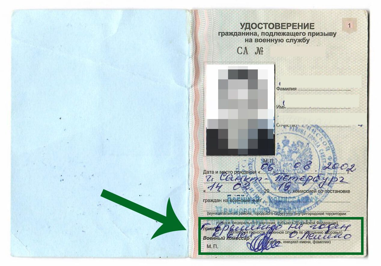 Приписное свидетельство: строка с категорией годности